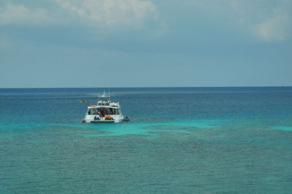 Pobřeží Okinawy při cestě podél pobřeží do Ocean EXPO parku.