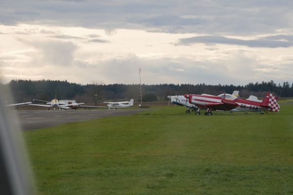 Treners from Aeroclub Tábor in front of hangar in Jindřichův Hradec. 